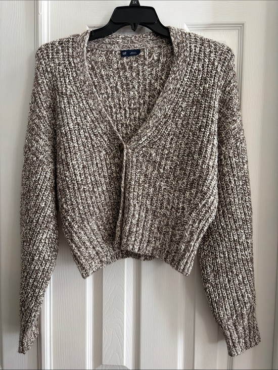 GAP Sweaters - Gap Women's Marled Cream Taupe V-Neck Chunky Fall Knit Sweater cropped Cardigan